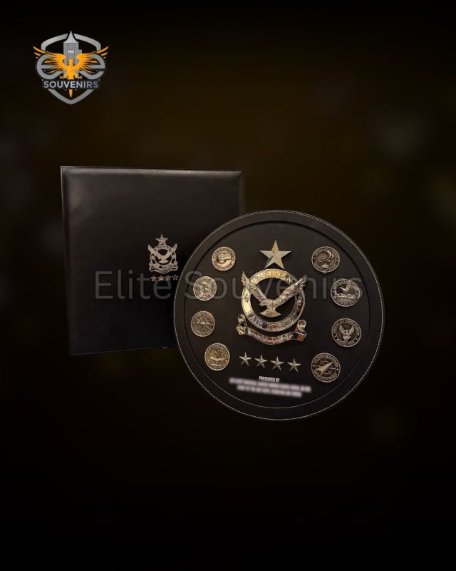 Black Circular Command Shield with Unit Badges Retirement Plaque
