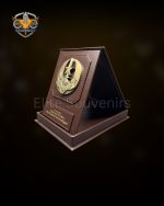 Custom Folding Leather Desk Plaque with Metal Emblem Military Souvenir