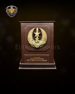 Custom Folding Leather Desk Plaque with Metal Emblem Military Souvenir
