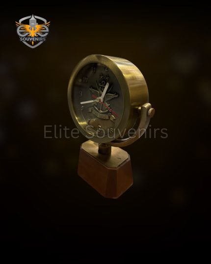 Military Commemorative Brass Desk Clock on Wooden Base (2)